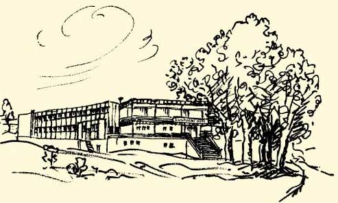 grafický list - pohled na kulturní dům